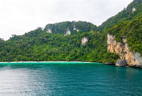 Aerial Drone View Of Famous Monkey Beach At Ko Phi Phi Island Thailand