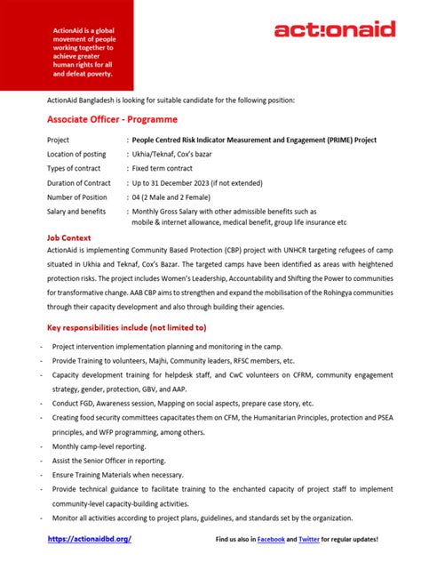 associate officer job  actionaid  capacity building