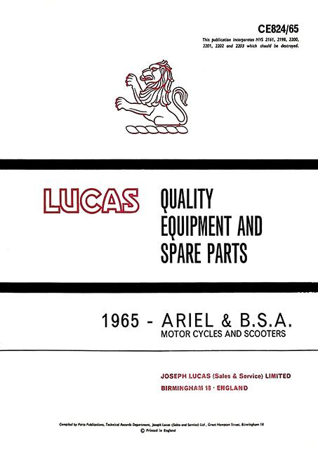 Lucas Bsa And Ariel 1965 Equipment And Spare Parts Britcycle Parts Company