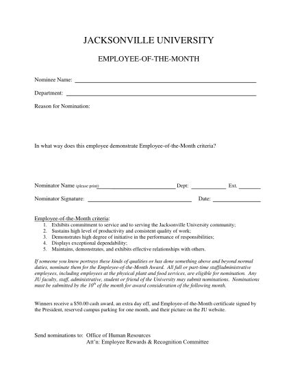 Employee Of The Month Nomination Template