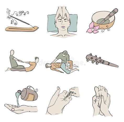 Thai Massage Isolated Color Icon Set Stock Vector Illustration Of