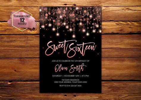 Editable Sweet Sixteen Birthday Party Invitation Sweet 16 Invitation Sweet Sixteen Birthday