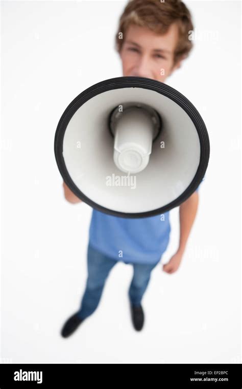 Fisheye View Of A Megaphone Holding By A Male Student Stock Photo Alamy