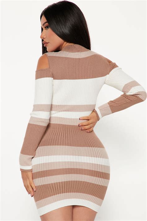 Love You More Sweater Mini Dress Taupe Combo Fashion Nova Dresses