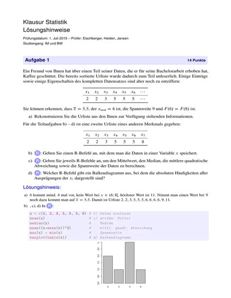 Klausur Statistik L Sungshinweise