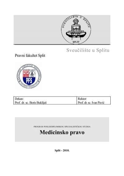 Medicinsko Pravo Pravni Fakultet