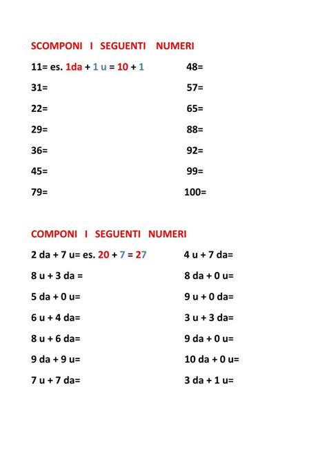 Scomposizione E Composizione Di Numeri Worksheet Schede Di Matematica