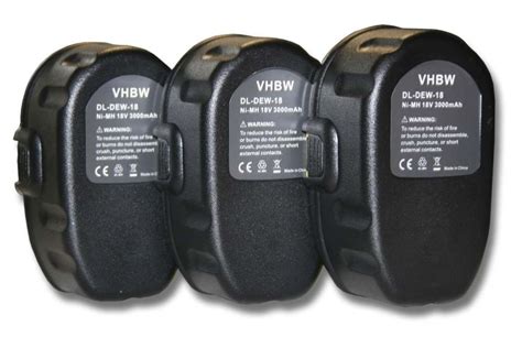 Lot De 3 Batteries Vhbw 3000mAh 18V Pour Outils Dewalt DC212N