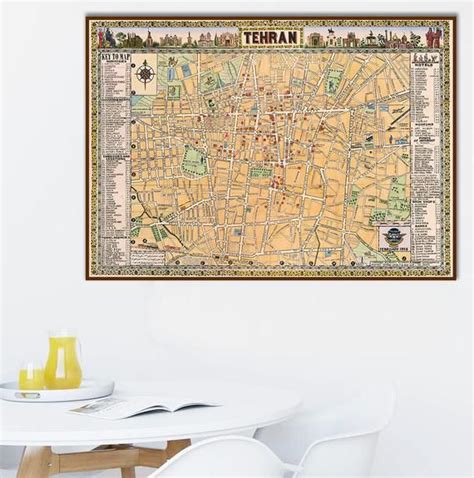 Tehran Map Vintage Tehran Poster Map Tehran Wall Map Travel Tehran