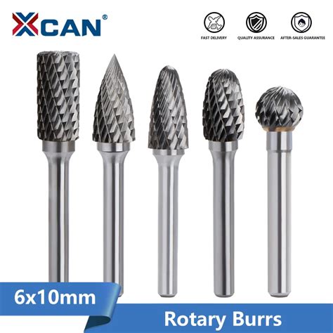 XCAN 1 pc 6mm Shank Karbür Çift Kesim Döner Çapak 10 Çap Döner Dosya