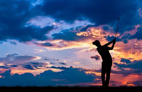 Silhouette Golfer Playing Golf at Beautiful Sunset Stock Image - Image of golf, drive: 101141705