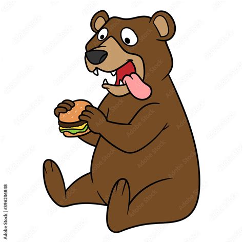 Cartoon Bear Eating Cheeseburger Illustration Stock Vector | Adobe Stock