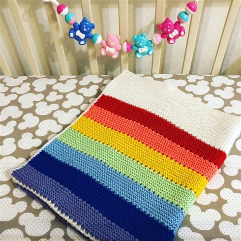 Rainbow Baby Blanket Hand Knitted Baby Blanket Merino Wool Etsy