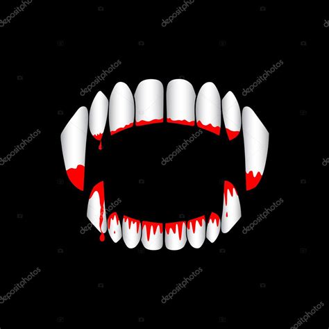 Vector vampire bloody teeth on black background. — Stock Vector ...