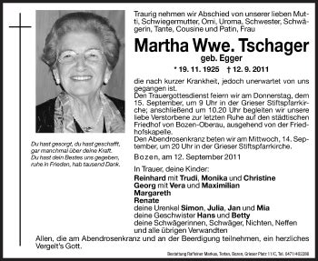 Traueranzeigen Von Martha Tschager Trauer Bz