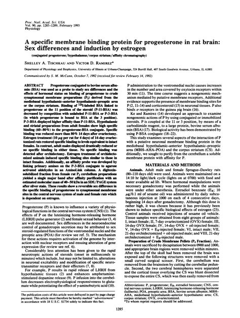 Pdf Tischkau Sa And Ramirez Vda Specific Membrane Binding Protein For