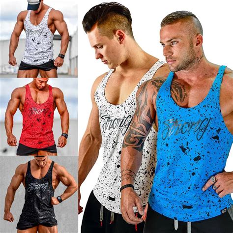 Mens Plain Gym Vest Back Bodybuilding Muscle Stringer Racerback Workout