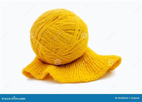 Yellow Wool Yarn Ball Isolated On White Background Stock Image Image