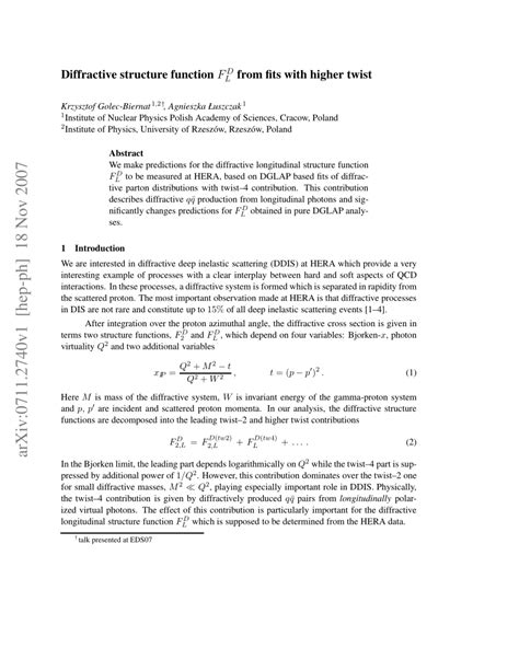 Pdf Diffractive Structure Function F L D From Fits With Higher Twist