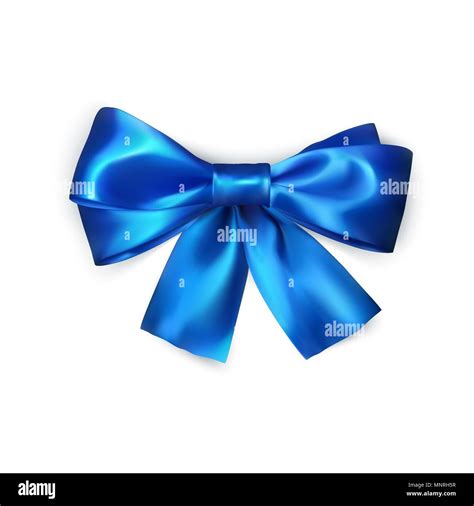 Blue Bow Isolated On White Background Realistic Silk Bow Decoration