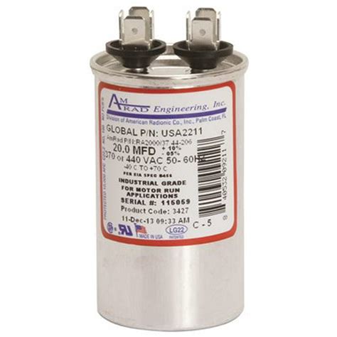 Round Usa Made Motor Run Capacitor 20 Mfd 370440 Vac Per 4 Each