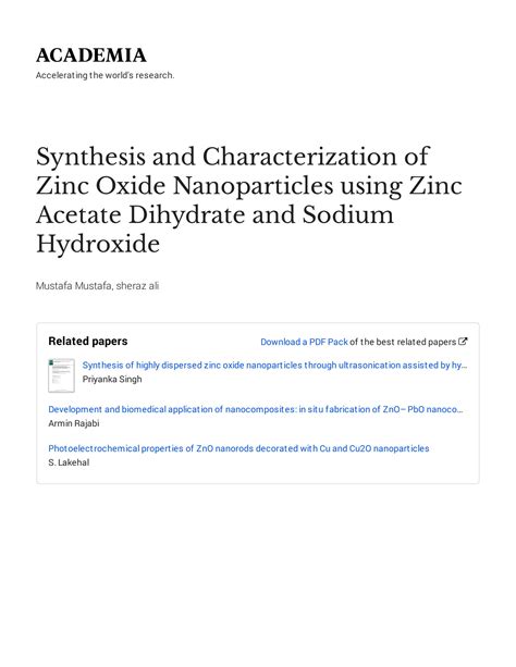 Solution Synthesis And Characterization Of Zinc Oxide Nanoparticles