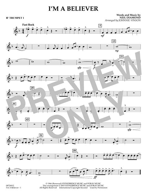 I M A Believer Arr Johnnie Vinson Bb Trumpet 1 Sheet Music The