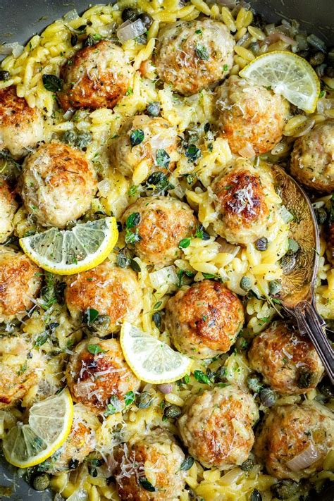 Chicken Piccata Meatballs With Orzo This Delicious Chicken Meatball