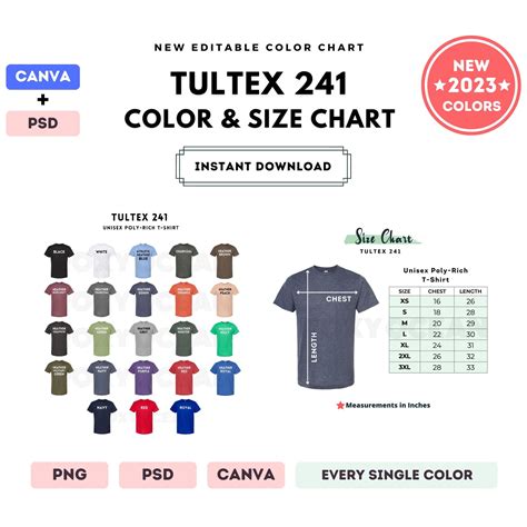 Tultex Color Size Chart Editable Canva Template Unisex Poly