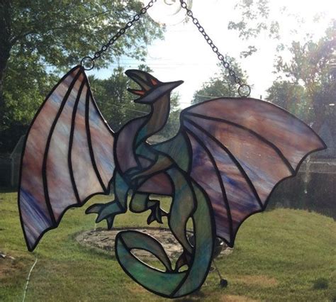 Fierce Flying Dragon Stained Glass Suncatcher Etsy Stained Glass Spider Stained Glass