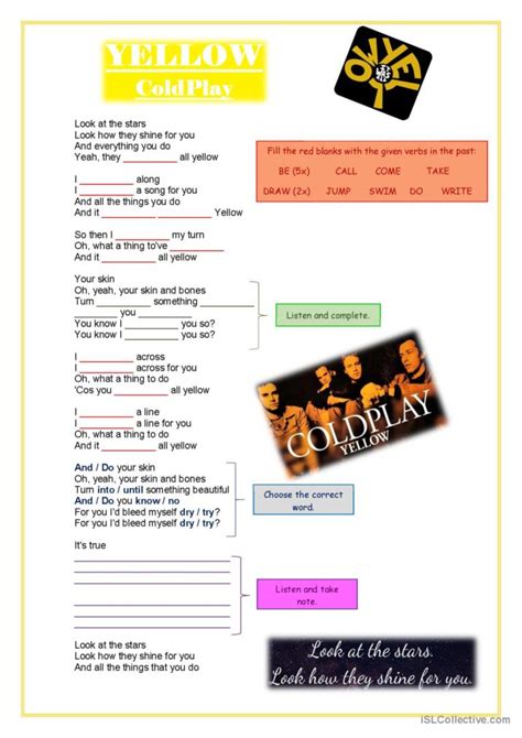 Yellow Lyrics - Coldplay song and nu…: Deutsch DAF Arbeitsblätter pdf & doc
