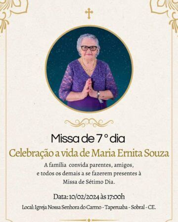 Convite Missa 7º Dia Maria Ernita Souza Sobral em Revista