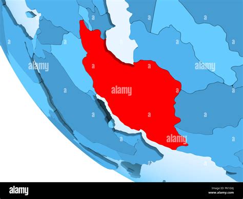 Iran Highlighted In Red On Blue Political Globe With Transparent Oceans