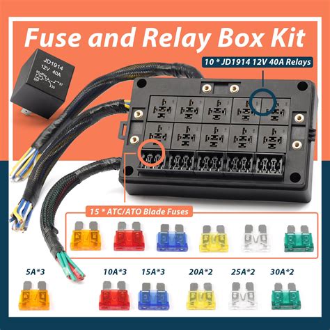 Pre Wired 12V Fuse Relay Box 15 Slots Universal Relay Box ATC ATO Fuse