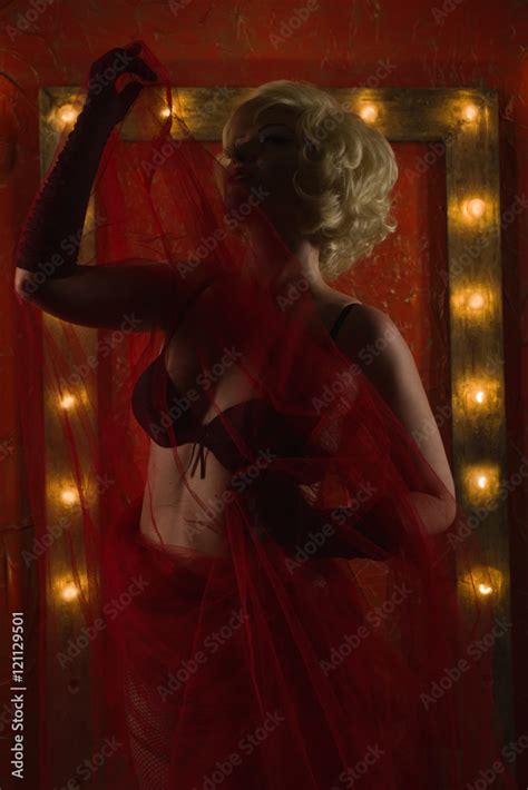 Pretty Naked Pinup Blond Girl Model In A Red Room Stock Photo Adobe Stock