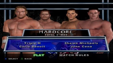 Wwe Smackdown Hctp Triple H Vs Chris Benoit Vs Shawn Michaels Vs John Cena Hardcore Youtube