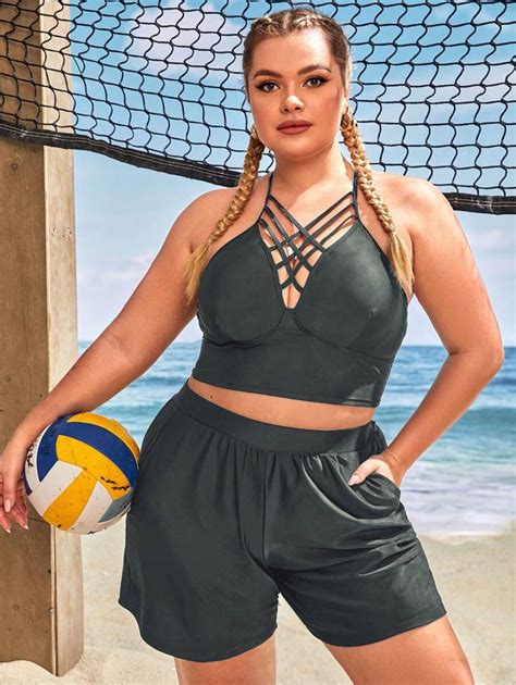 SHEIN Swim Curve Einfarbige Große Größen Bikini Bottoms für den Strand im einfachen Freizeitstil