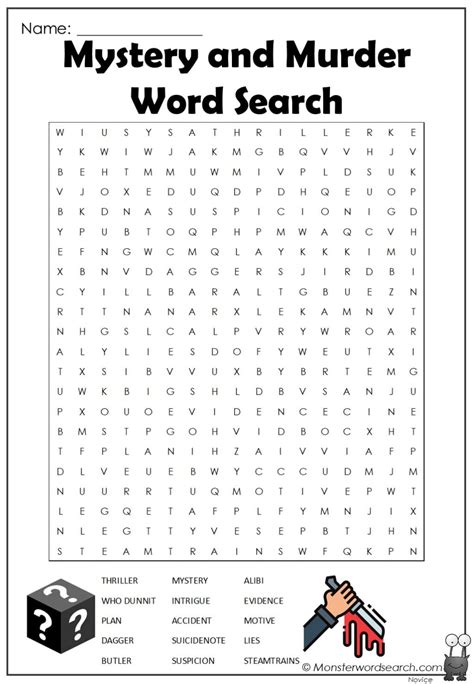 Mystery And Murder Word Search Monster Word Search Worksheets Library