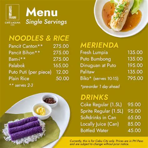 Menu At Cafe Laguna Cebu City 2 Bohol Ave