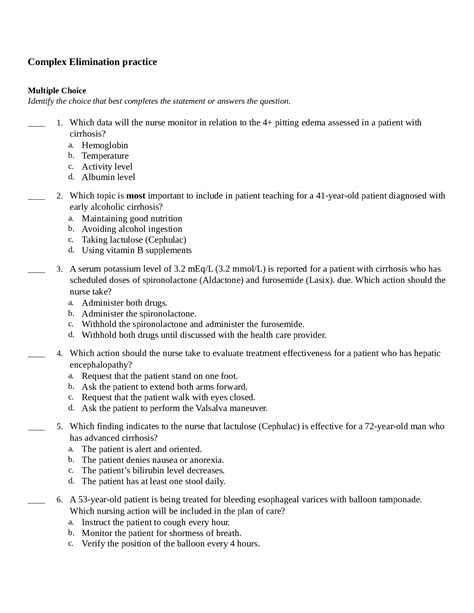 ATI MedSurg Complex Elimination Practice Questions And Answers