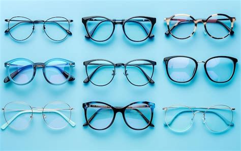 Premium Photo | A collection of glasses with a blue frame and a blue glass