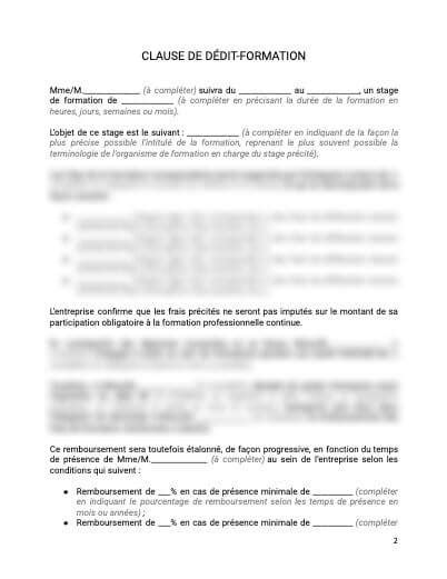 Cdi Clause De Dedit Formation Document Et Mod Le T L Charger