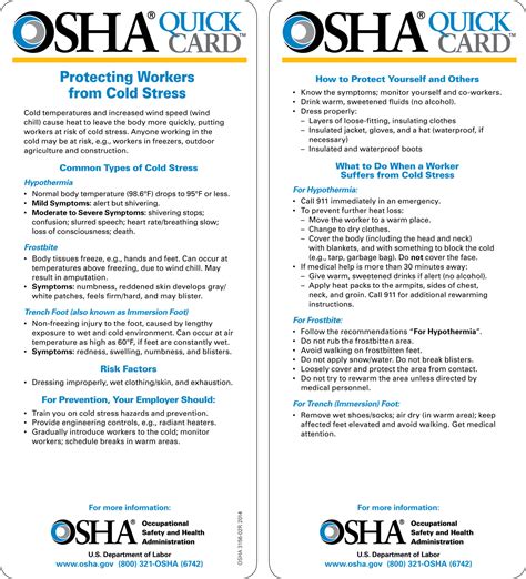 Osha Quick Card For Protecting Workers From Cold Stress Tanner