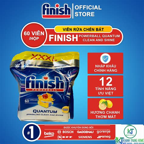 VIÊN RỬA CHÉN BÁT FINISH QUANTUM 60 VIÊN HƯƠNG CHANH CHÍNH HÃNG Miễn