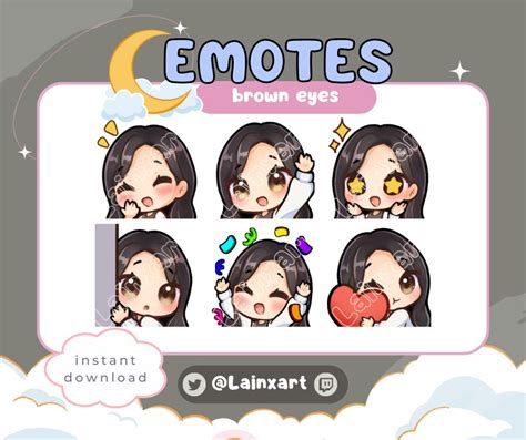 Chibi Twitch Emote Pack Black Brunette Hair Brown Eyes Cute Streamer Gamer Anime Girl
