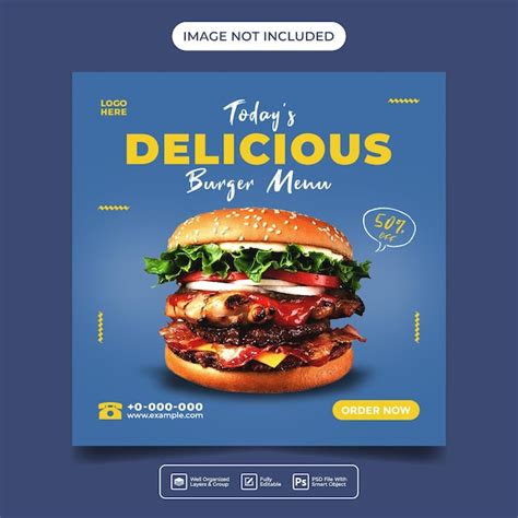 Premium Psd Delicious Burger Menu Social Media Post Or Square Flyer