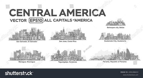 All Capitals Central America Cities Linear Stock Vector (Royalty Free ...