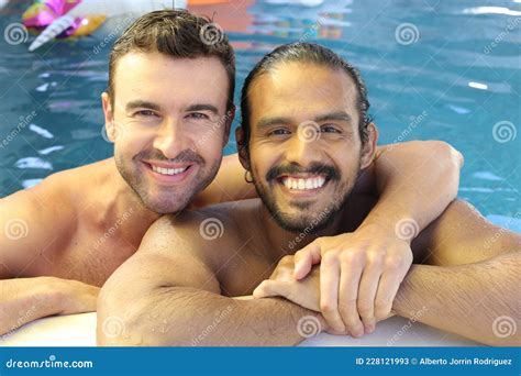 Gorgeous Interracial Gay Couple In Swimming Pool Stock Image Image Of