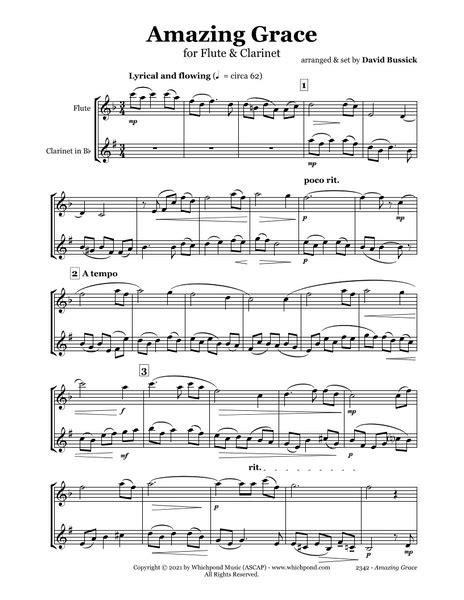 Amazing Grace Clarinet/Sax Duet PDF Religious Hymn Sheet Music Download ...