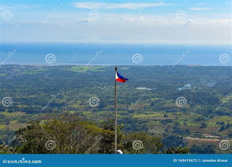 Philippinische Flagge Mit Der Provinz Bataan Und Der Bucht Von Manila